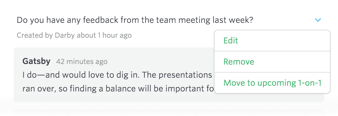Moving a Meeting Agenda topic to an upcoming 1-on-1 meeting