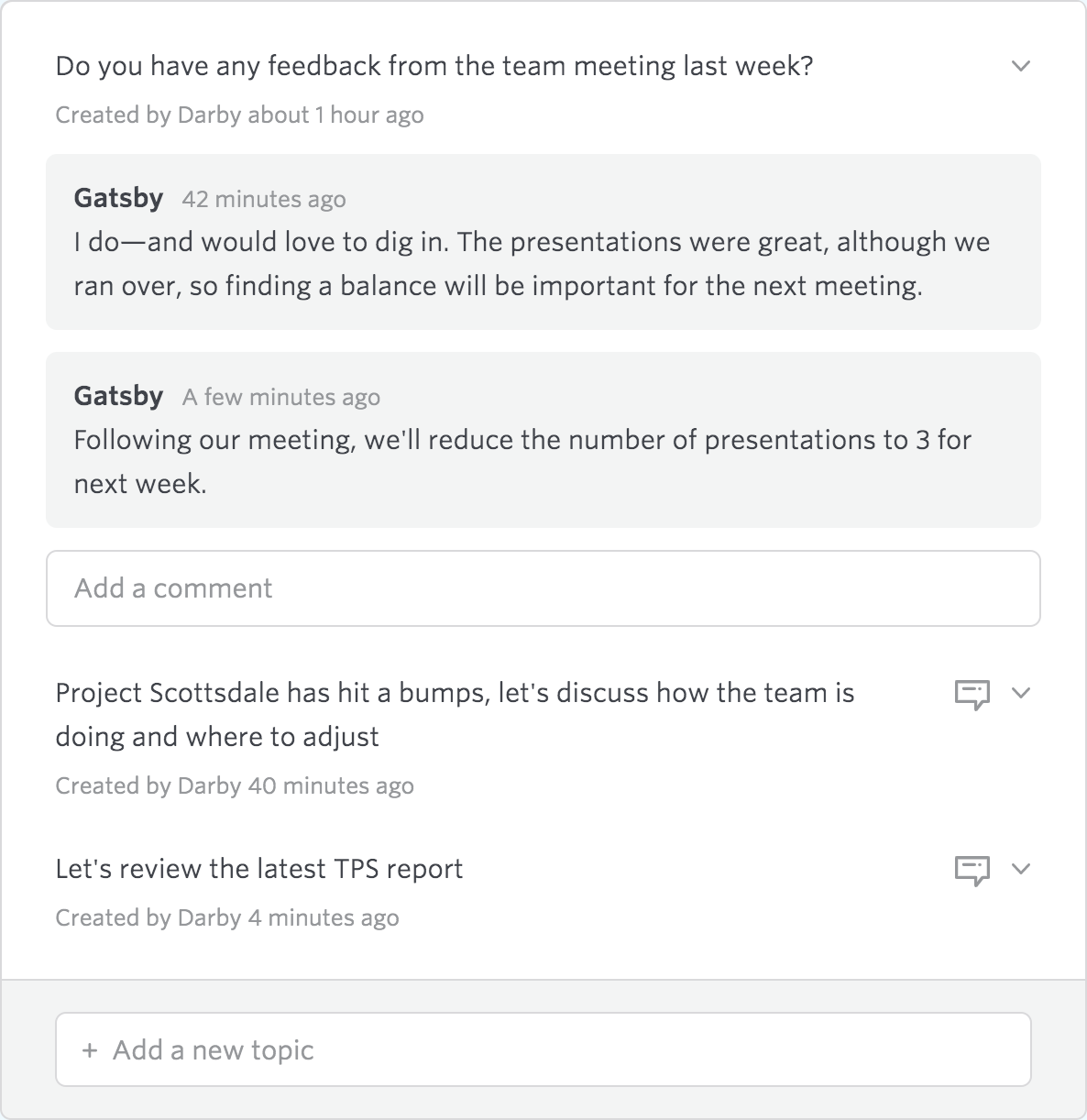 Conversations within an Meeting Agenda topic